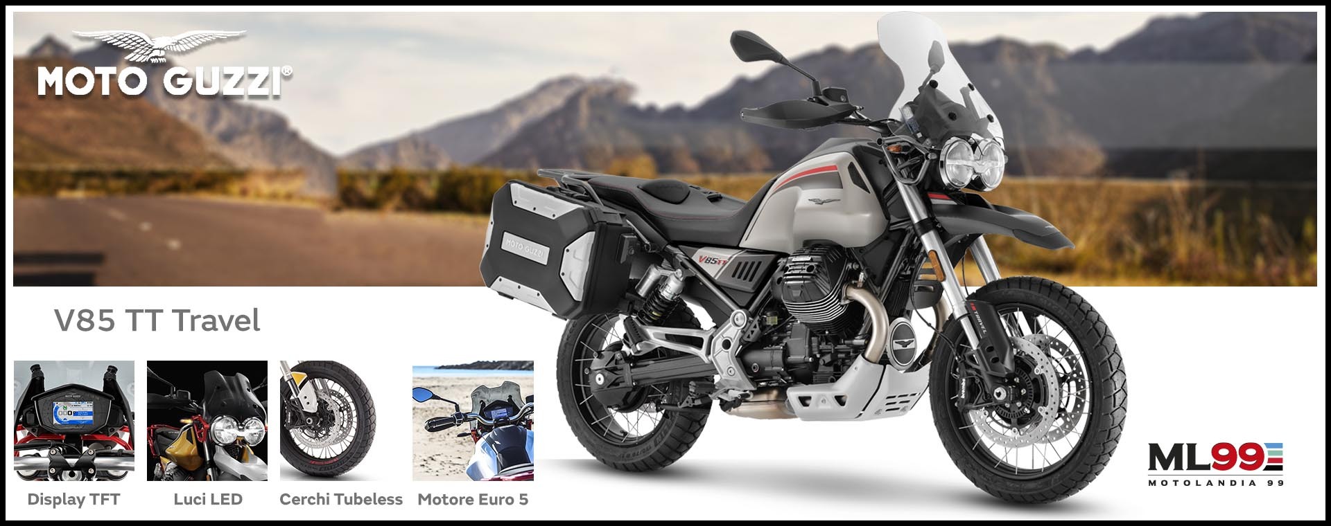 ML99 Promozione Moto Guzzi V85 TT Travel | Dettagli e vista generale